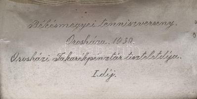 Ezüst (Ag) cigarettatárca, belül vésett felirattal (Békésmegyei teniszverseny Orosháza, 1939, Oroshá...
