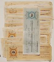 38 db váltó a 30-as 40-es évekből, többféle nyomtatvány, közte sok váltóilleték bélyegekkel, vegyes anyag
