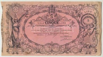 Pápai Állam 1887. "XIII.Leo pápa" jubileumi értékpapírjai sor: 5L, 20L, 50L, 100L, 500L, 1000L, összesen 6 klf db, jó állapotban! HUNGARIKA!