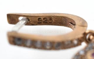 Aranyozott ezüst(Ag) ékszerszett: nyaklánc függővel, gyűrű (méret: 58), fülbevalópár, jelzett, brutt...