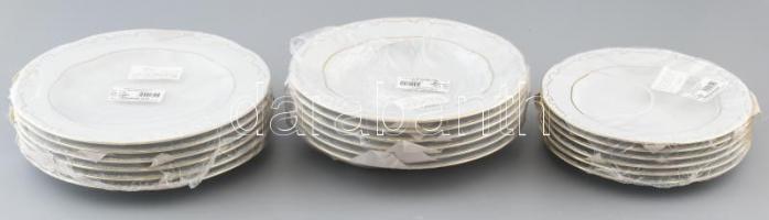 Zsolnay tollazott süteményes tányér, leveses tányér, lapostányér (6-6-6db), jelzett, original dobozban.