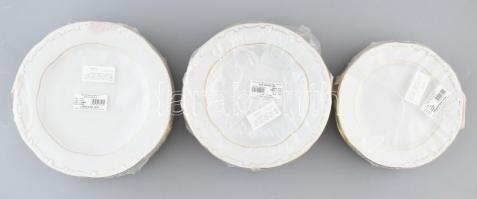 Zsolnay tollazott süteményes tányér, leveses tányér, lapostányér (6-6-6db), jelzett, original dobozb...