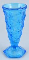 Kék üveg váza, kopásnyomokkal, m:15cm