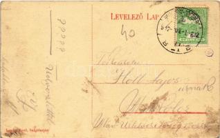 1912 Salgótarján, Salgó vára. Laufer Ernő kiadása + "BUDAPEST - ODERBERG 21 B" vasúti mozg...