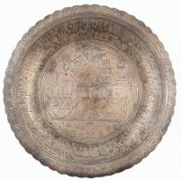 Ezüst (Ag) egyiptomi tál, jelzett, d: 34 cm, nettó: 789 g