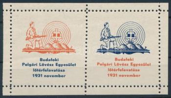 1931 Budafoki Polgári Lövész Egyesület lőtérfelavatása levélzáró kisív / label mini sheet