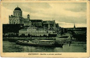 1911 Esztergom, Bazilika a prímási palotával, hajóállomás, gőzhajó (EK)