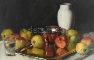 Murin Vilmos (1891-1952): Gyümölcsös csendélet. Olaj, karton, jelzett, restaurált. Dekoratív fakeret...