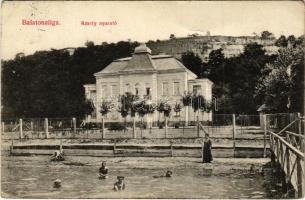 1914 Balatonaliga (Balatonvilágos), Kmety nyaraló, villa, fürdőzők. Novák Jenő kiadása (fa)