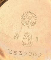 14k arany Omega karóra. Jelzett tok, jelzett szerkezet. Működő állapotban. d: 25 mm, br 14,32 g