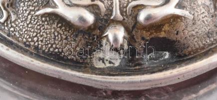 Ezüst (Ag) kínáló, asztalközép, levehető üveg betéttel. nettó 171 g d: 26 cm