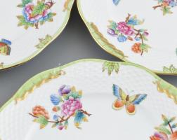 Herendi Viktória mintás 6db süteményes tányér, kézzel festett porcelán, jelzett, kopásnyomokkal