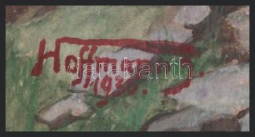 Hoffmann jelzéssel: Vízparti romantikus táj, 1936. Akvarell, papír, jobb alsó sarkában kissé sérült,...