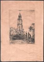 Dirk van Hees (1895-1945): Potsdam Garnisonskirche. Rézkarc, papír, jelzett, foltos, lapszéli szakadással, 19x15 cm
