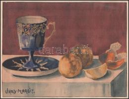 Uray Margit jelzéssel: Csendélet. Akvarell, papír, kartonra kasírozva, 18,5x24 cm