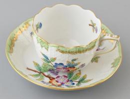 Herendi Viktória mintás 6db mokkás csésze aljjal, kézzel festett porcelán, jelzett, kopásnyomokkal