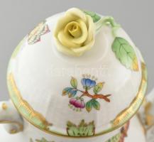 Herendi Viktória mintás, kosaras nyomott porcelán mokkás készlet. Kézzel festett, jelzett, kopásnyom...