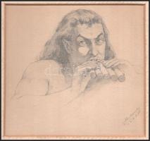 Muskovszky László (1902-?): Pán, 1923. Ceruza, papír, jelzett, paszpartuban, 13x13,5 cm