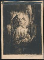 Prihoda István (1891-1956): Lány. Rézkarc, papír, jelzett. Lap széle kissé foltos. 16x12 cm