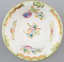 Herendi Viktória mintás körmös tálka, kézzel festett porcelán, jelzett, kopott, m:4cm, d:11cm