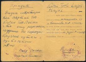 1945 Kiskunhalas, állandó fegyverviselésre jogosító igazolvány rendőr részére (kiskunhalasi kommunis...