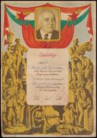 cca 1945-1950 3 db szocreál okmány (Sztálin születésnapja emléklap, Rákosi oklevél, ideiglenes párttagsági igazolvány MKP)