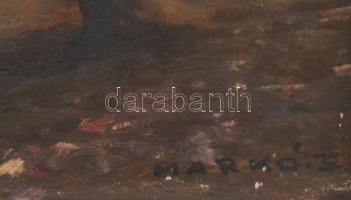 Markó Ernő (1868-1945): Őszi táj. Olaj, karton, jelzett. Dekoratív, sérült fa keretben, 25,5×36 cm