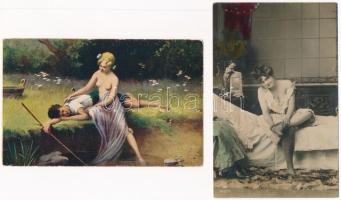 24 db RÉGI erotikus motívum képeslap vegyes minőségben / 24 pre-1945 erotic motive postcards in mixe...