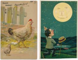 11 db RÉGI dombornyomott litho képeslap vegyes minőségben / 11 pre-1945 embossed litho motive postca...