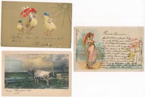 7 db RÉGI hosszú címzéses motívum képeslap vegyes minőségben / 7 pre-1905 motive postcards in mixed quality