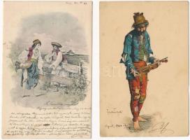 Cigányok - 4 db régi képeslap / Gypsy folklore - 4 pre-1945 postcards
