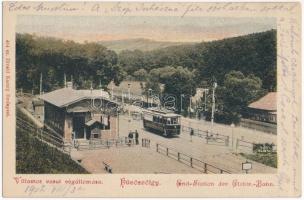 1902 Budapest II. Hűvösvölgy, Villamos vasúti végállomás, vasútállomás. Divald Károly 414.