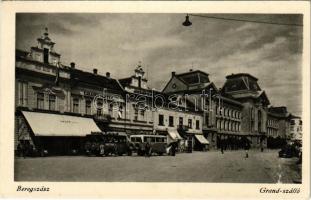 Beregszász, Beregovo, Berehove; Grand szálló, utca, autóbuszok / street, hotel, autobuses (Rb)
