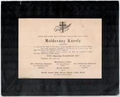 1907 Marosludas, Moldovány Károly gyógyszerész halotti értesítője, a szélén kissé sérült