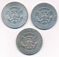 Amerikai Egyesült Államok 1966. 1/2$ Ag "Kennedy" + 1968D 1/2$ Ag "Kennedy" + 19...