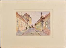 Csánky Dénes (1885-1972): Óbudai részlet. Akvarell, papír, jelzés nélkül. Paszpartuban. 16,5×23 cm