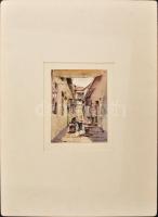 Csánky Dénes (1885-1972): Tabán, Horgony utcai udvar. Akvarell, papír, jelzett. Paszpartuban. 15×11,5 cm