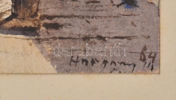 Csánky Dénes (1885-1972): Tabán, Horgony utcai udvar. Akvarell, papír, jelzett. Paszpartuban. 15×11,...