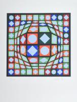 Vasarely Victor (1908-1997): Vega 2. Szitanyomat, papír, jelzett, számozott (47/110). Az 1985-ben a Helikon Kiadónál megjelent mappából. 34,5×34,5 cm