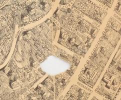 1968 Budapest távlati térképe, belső terület, a műemlékek, emlékművek és kulturális intézmények felt...