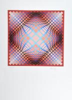 Vasarely Victor (1908-1997): Vega 3. Szitanyomat, papír, jelzett, számozott (47/110). Az 1985-ben a Helikon Kiadónál megjelent mappából, gyűrődésekkel 35×35 cm