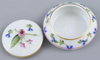 Herendi búzavirág mintás kis bonbonniere. Kézzel festett, jelzett, minimális kopással. d: 6,5 cm