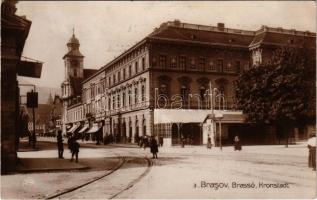 Brassó, Kronnstadt, Brasov; Transylvania kávéház, utca, villamossín / cafe, street, tramway track