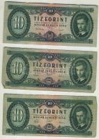 1949. 10Ft T:felső ívszél berepedve egyébként T:II + 1957. 10Ft(2x) T:III + 1969. 20Ft(2x) egymásutáni sorszámokkal, egyiken részleges előlapi duplanyomat T:bal ívszél mindkettőn berepedezve, egyébként T:II