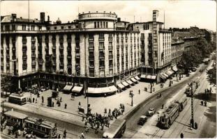 1959 Budapest V. Astoria, villamosok, üzletek, autók. Képzőművészeti Alap