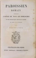 XIX. század végén kiadott Paroissien Romain vallási témájú bőrkötésű kiskönyv, metszetekkel, francia...