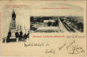 1901 Törökszentmiklós, 1848-1849-es honvéd szobor, város látképe madártávlatból (Rb)