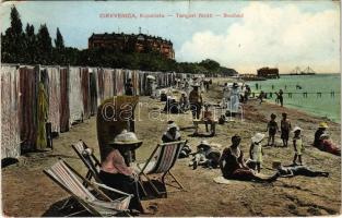 1913 Crikvenica, Cirkvenica; Kupaliste / Tengeri fürdő / Seebad / beach, bathers (szakadás / tear)