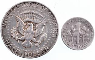 Amerikai Egyesült Államok 1951D 1d Ag "Roosevelt" + 1969D 1/2$ Ag "Kennedy" T:2-...