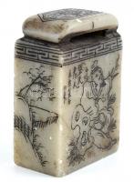 Kínai, faragott kő pecsétnyomó, rajta faragott Dai Zong. 4,5x3x1,8 cm. Dai Zong a kínai irodalom nég...